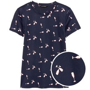Banana Republic Navy Cotton Champagne Glasses Short Sleeve Tee Shirt Sz XSMALL